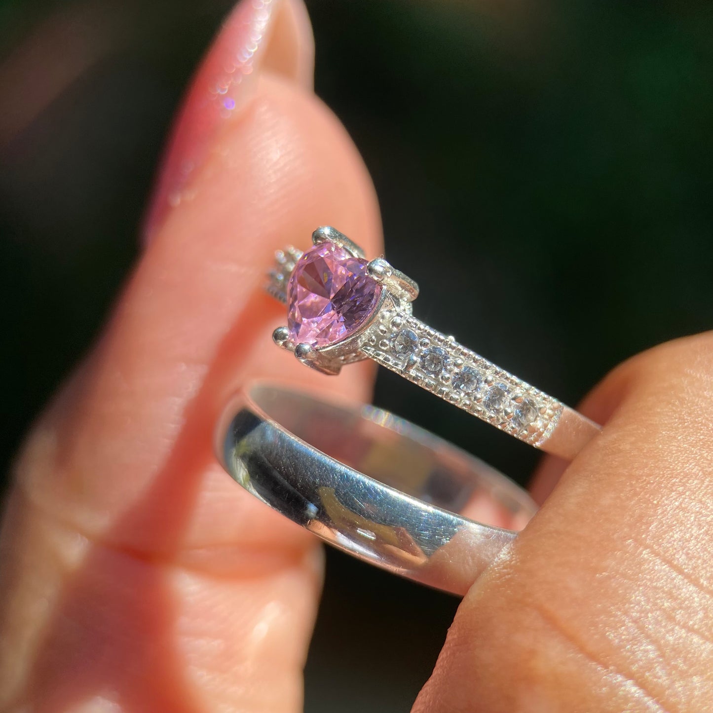 Dúo de Anillos Julian-Fanny en Plata con Circonia Rosa