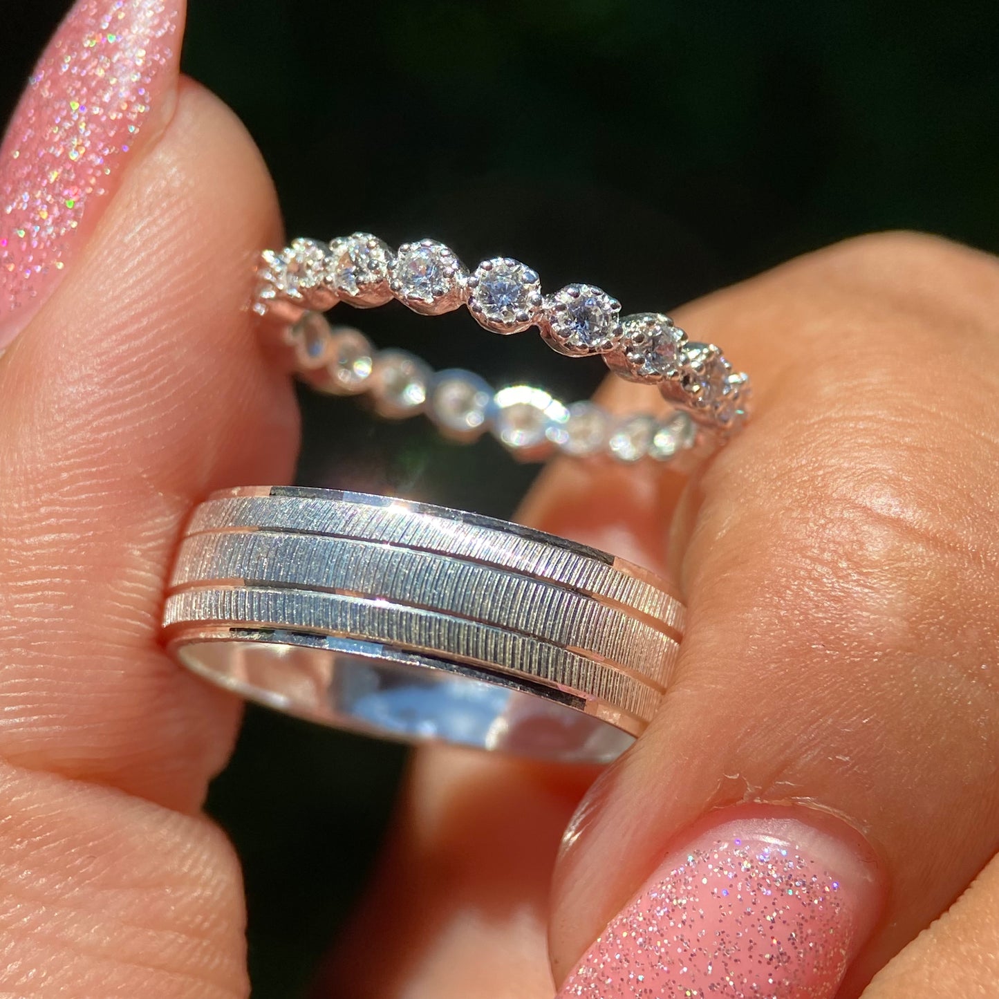 Dúo de Anillos Leah-Ethan en Plata con Circonias