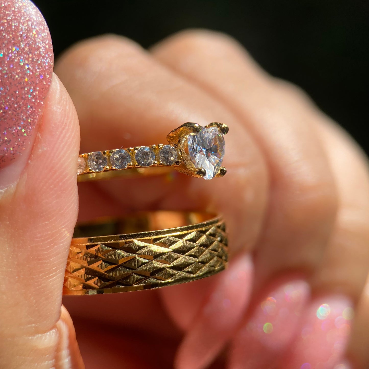 Dúo de Anillos Mateo-Amour en Plata con Baño de Oro Amarillo