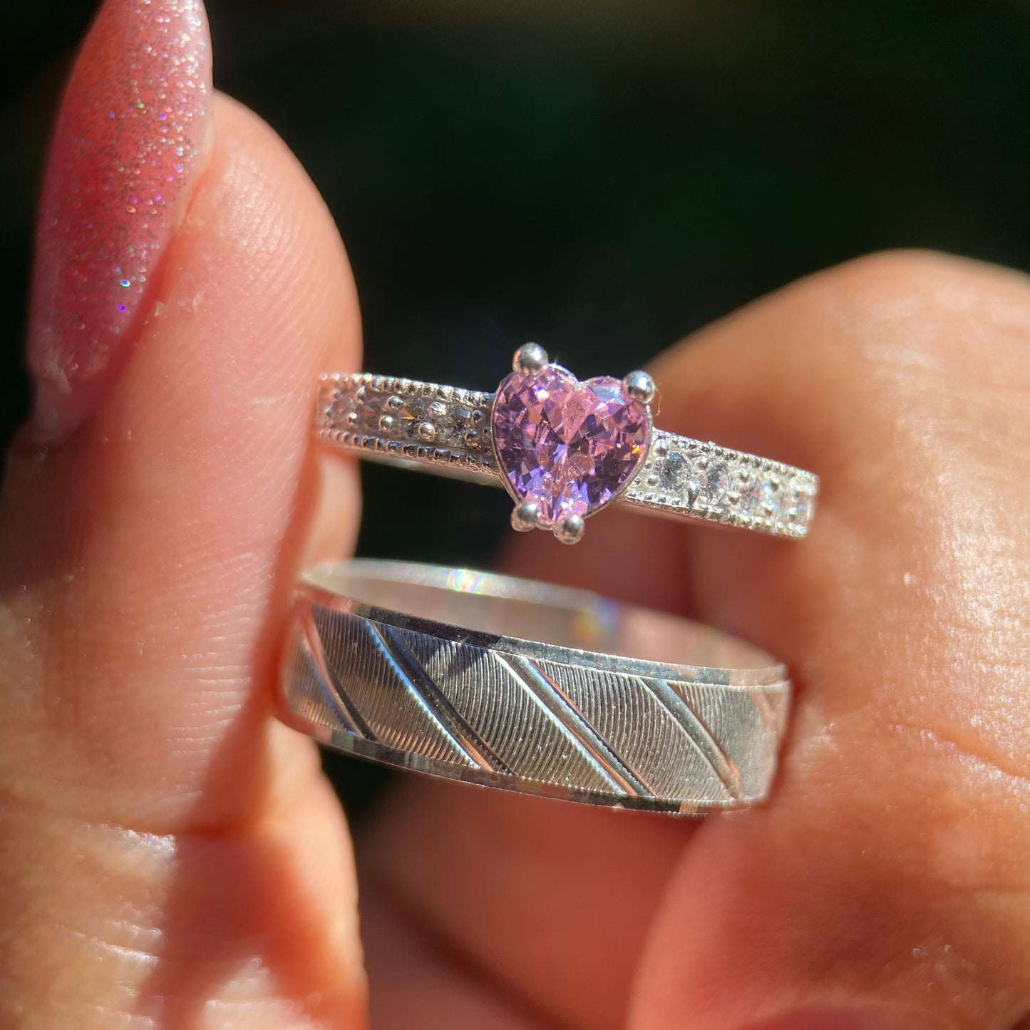Dúo de Anillos Richard-Fanny en Plata con Circonia Rosa
