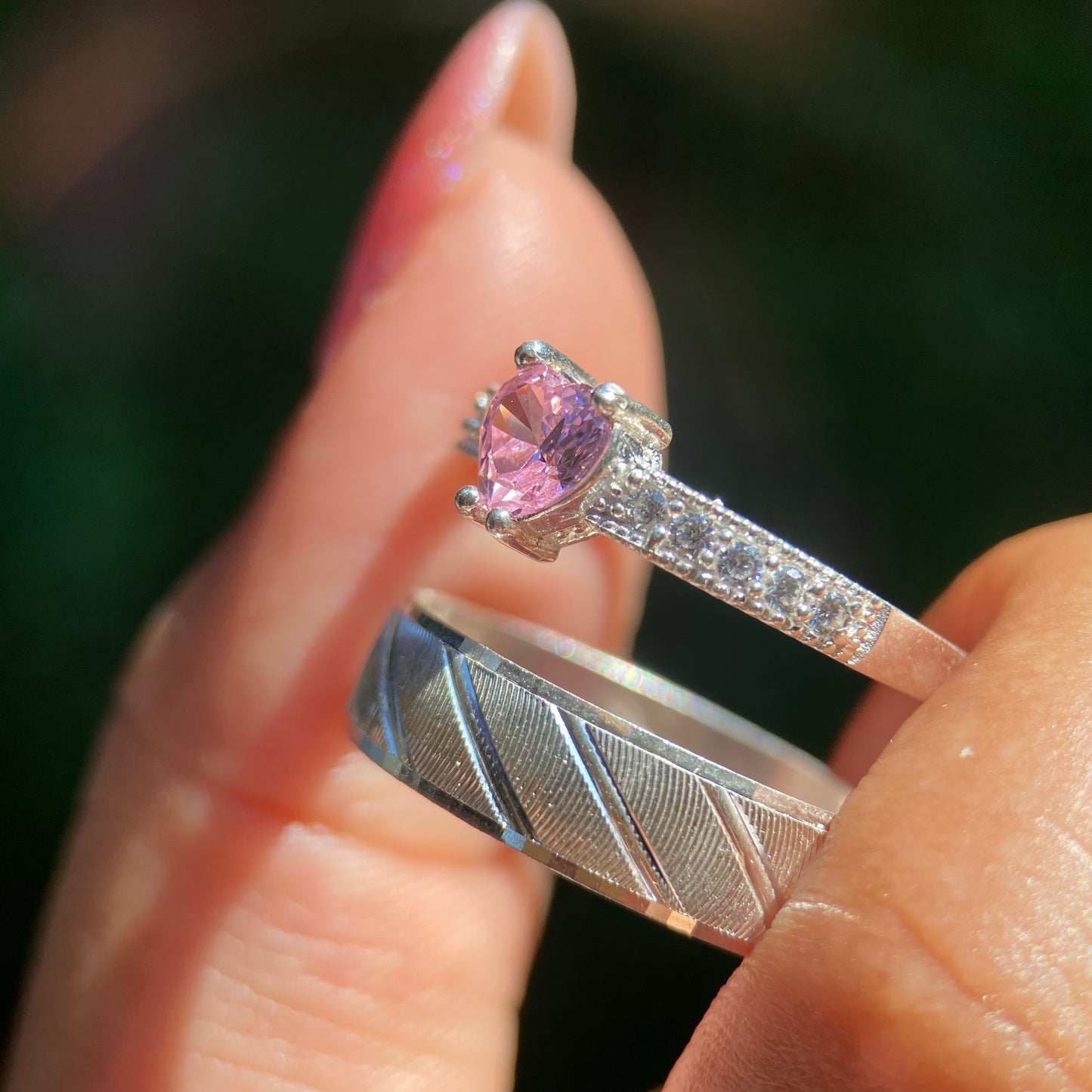 Dúo de Anillos Richard-Fanny en Plata con Circonia Rosa
