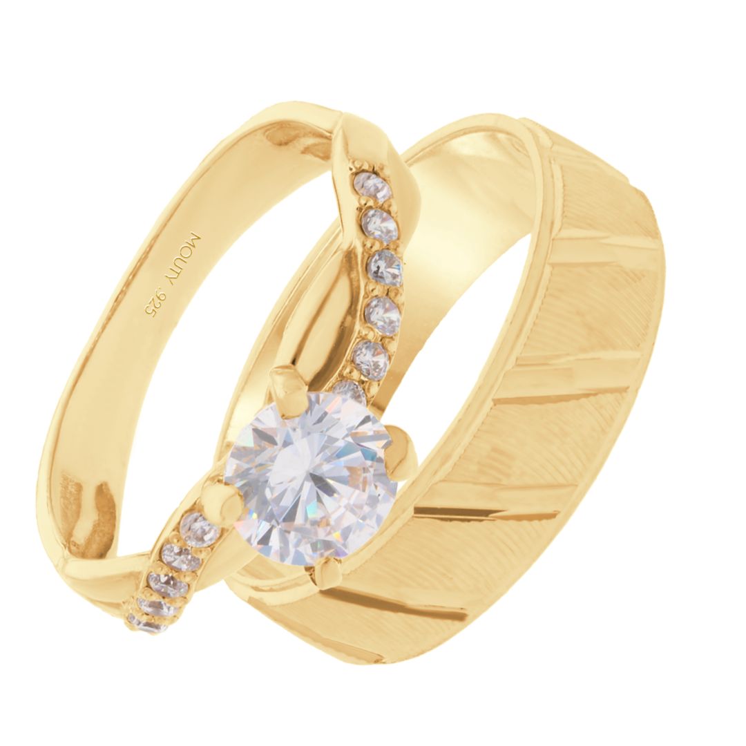 Dúo de Anillos Richard-Charlize en Plata con Baño de Oro Amarillo