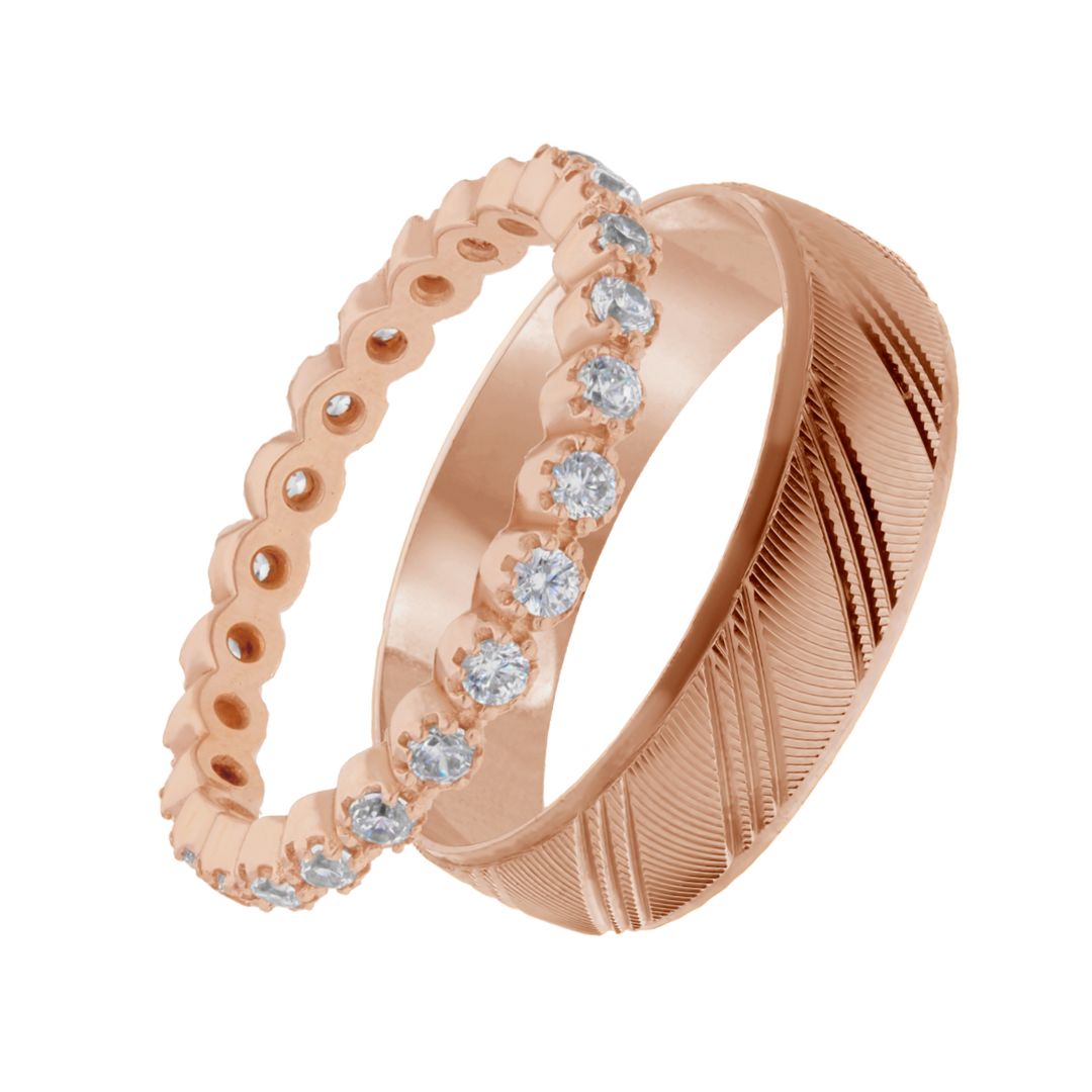 Dúo de Anillos Milan-Leah en Plata con Baño de Oro Rosa