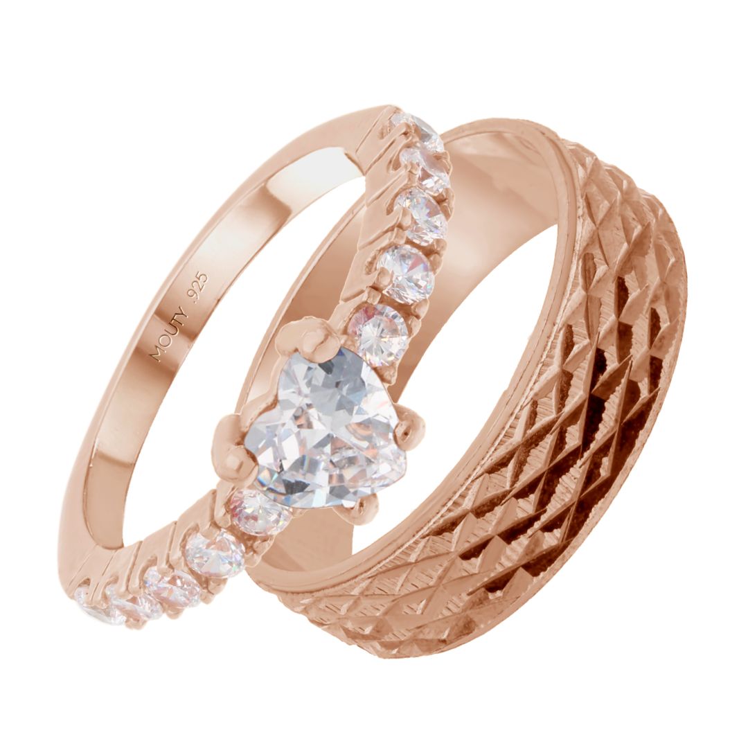 Dúo de Anillos Mateo-Amour en Plata con Baño de Oro Rosa