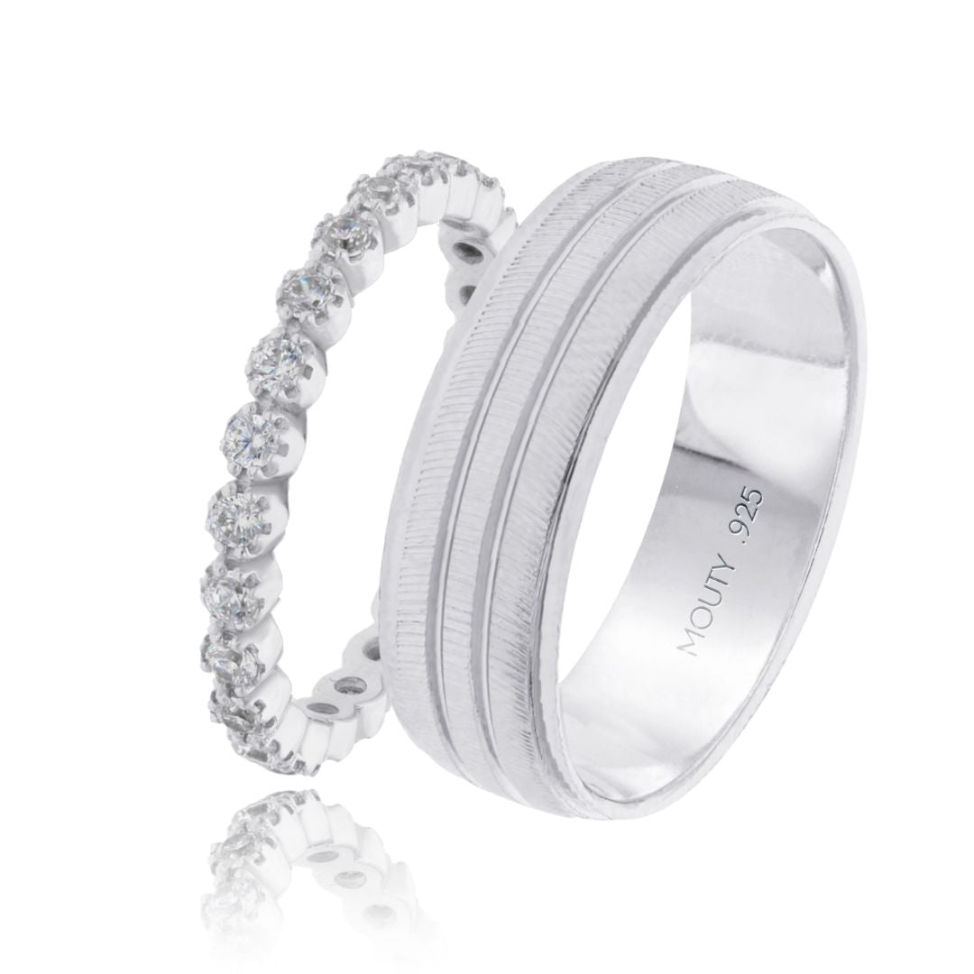Dúo de Anillos Leah-Ethan en Plata con Circonias