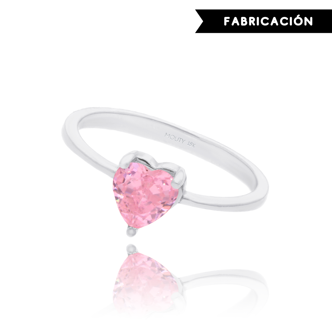 Anillo Zara en Oro blanco 18k con circonia rosa