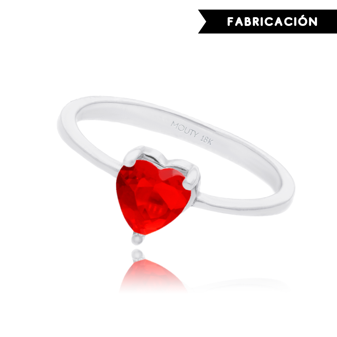 Anillo Zara en Oro Blanco 18k con Circonia Roja