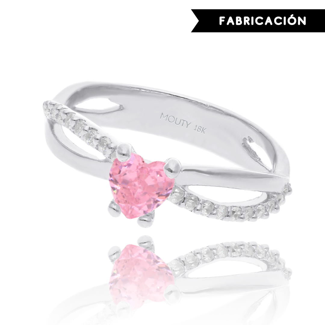 Anillo Lenn en Oro Blanco 18k con Circonia rosa