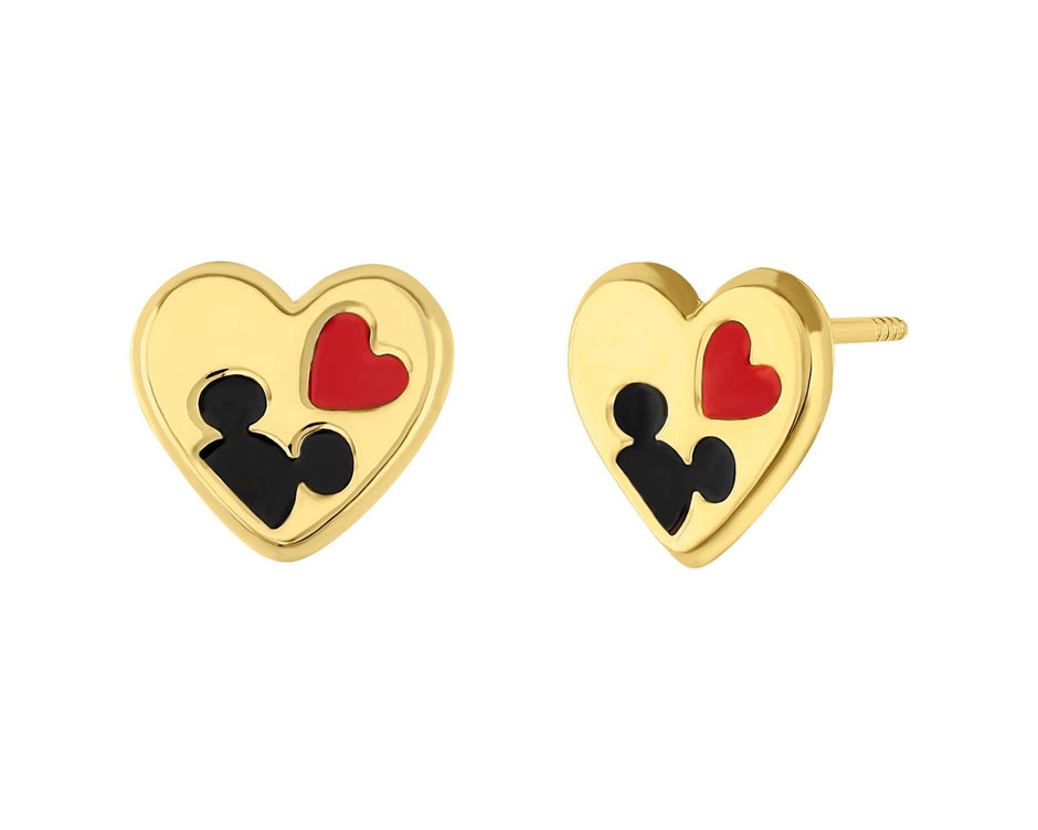 Broqueles Corazon Mickey esmaltado en oro amarillo 10k Disney®️ 6mm