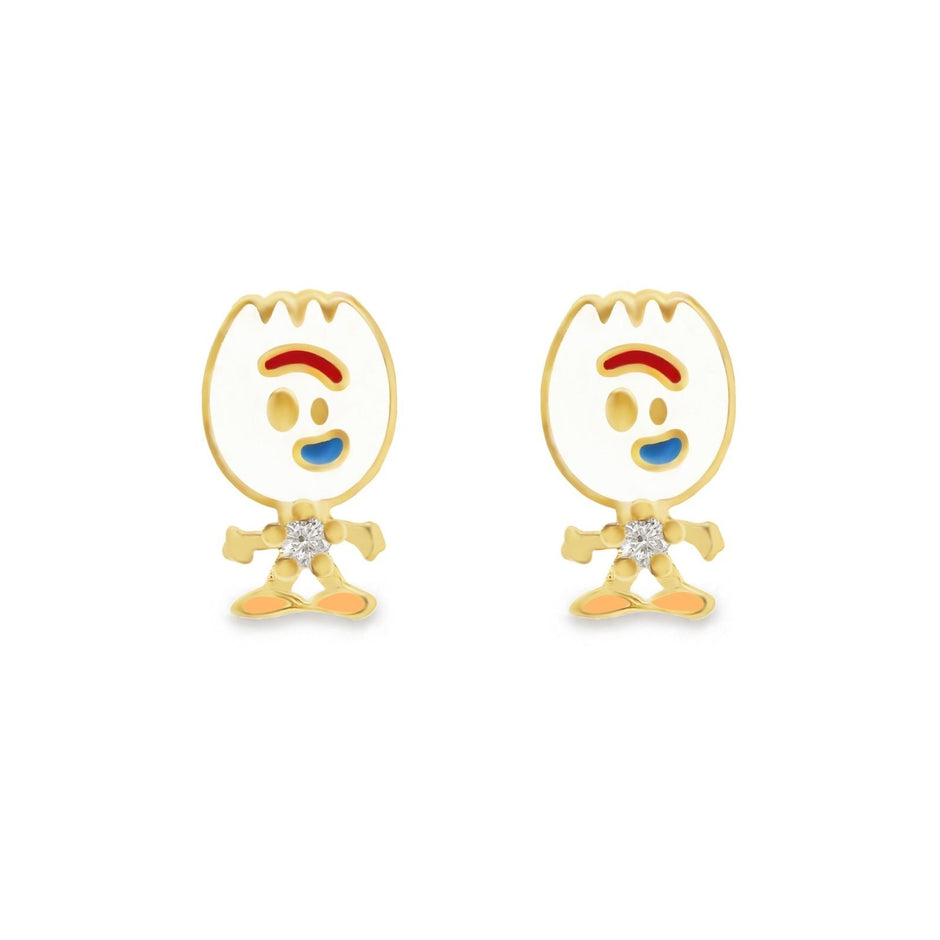 Broqueles Forky Toy Story en oro amarillo 10k con circonias Disney Pixar®️ 7mm