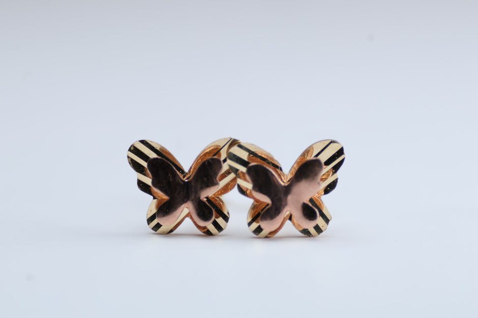 Broqueles Mariposa Doble en oro Amarillo 10k Cod.14949