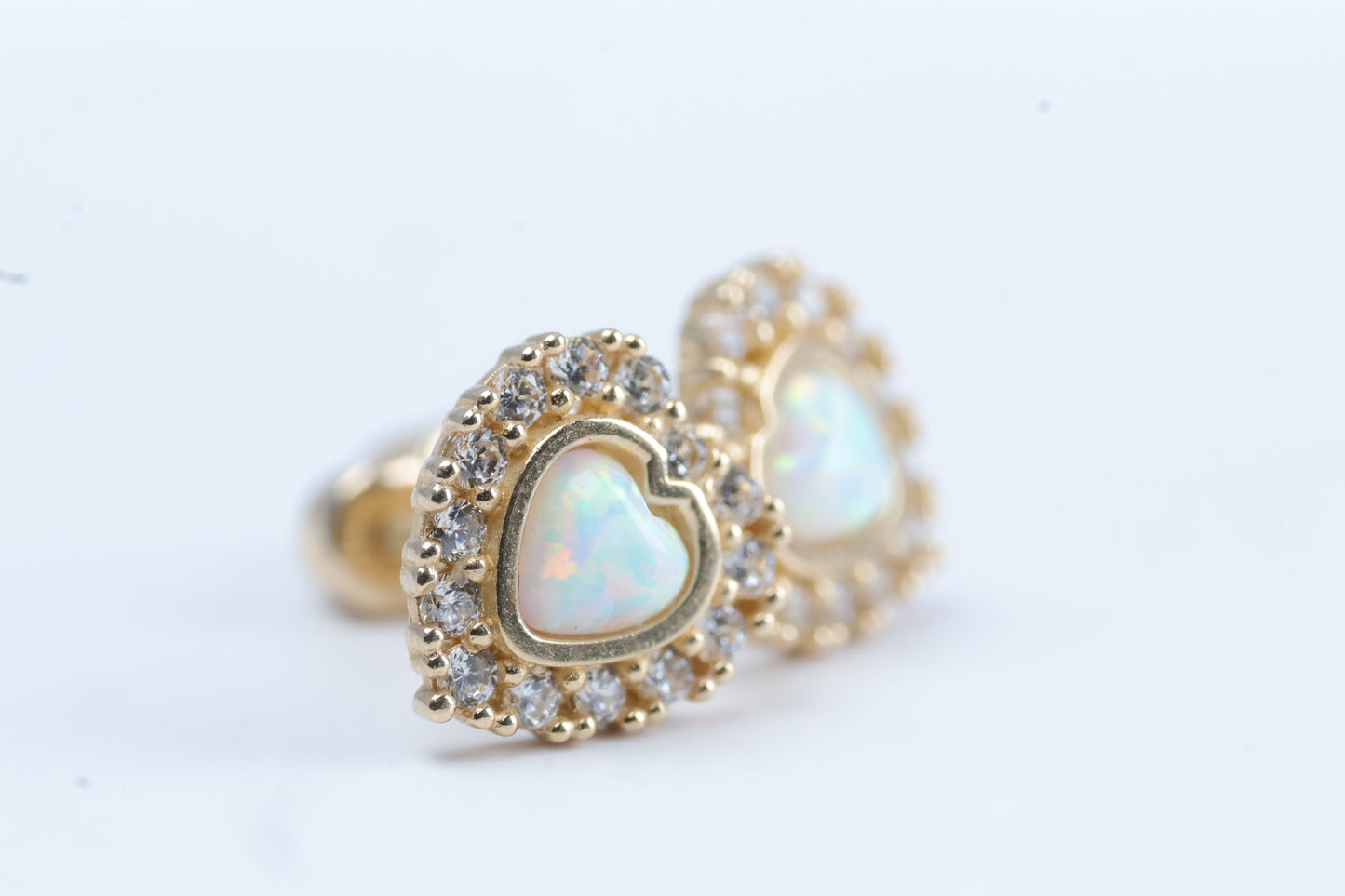 Broqueles Corazon con Opalo en Oro Amarillo 10k Cod.14957