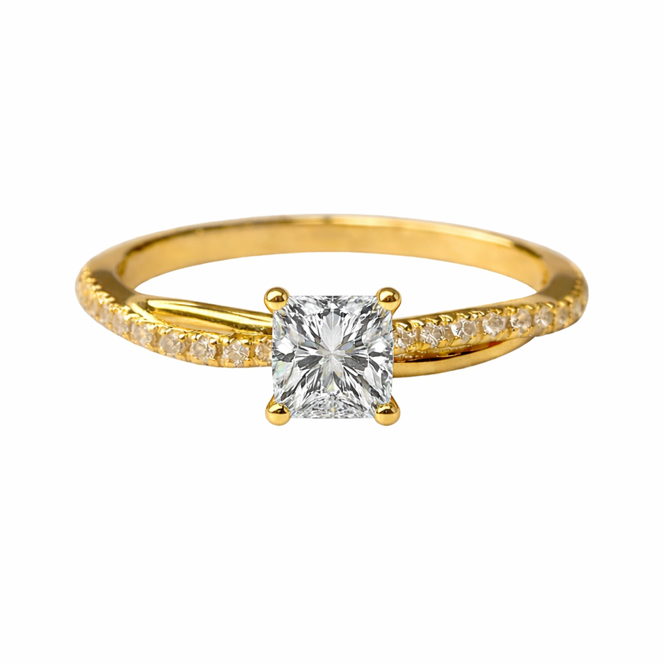 Anillo Slim en oro corte princess