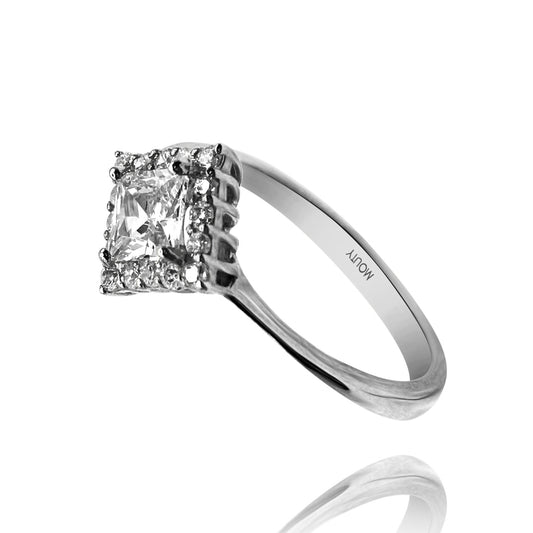 Anillo Alessia en oro blanco 18k con circonia corte princesa