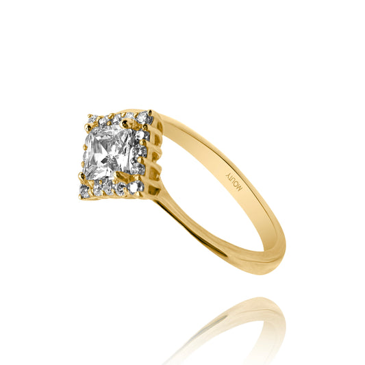 Anillo Alessia en oro amarillo 14k con circonia corte princesa