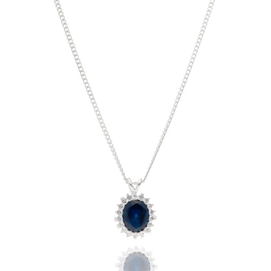 Collar renata en plata con circonia azul (Lady di)