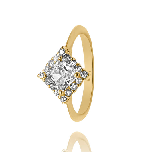 Anillo Alessia en oro amarillo 14k con circonia corte princesa