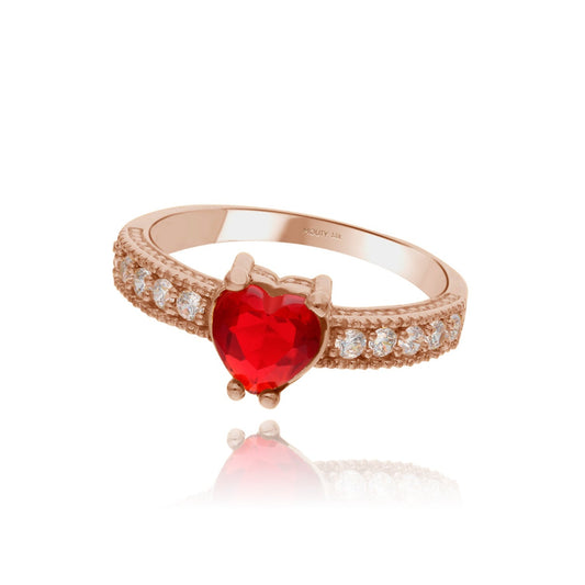 Anillo Fanny en oro rosa 14k con circonia roja