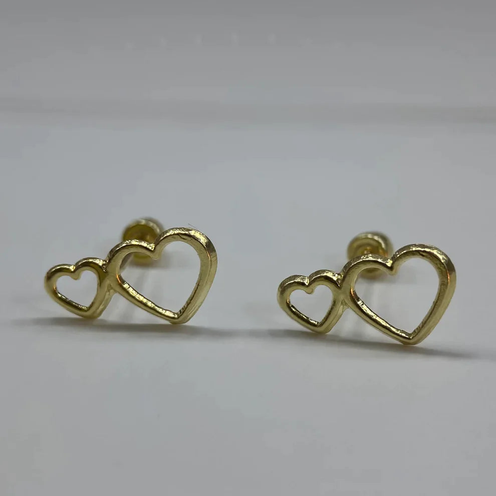 Broqueles Silueta  Corazon Doble  Oro Amarillo 10k Cod.BRO195 1cm