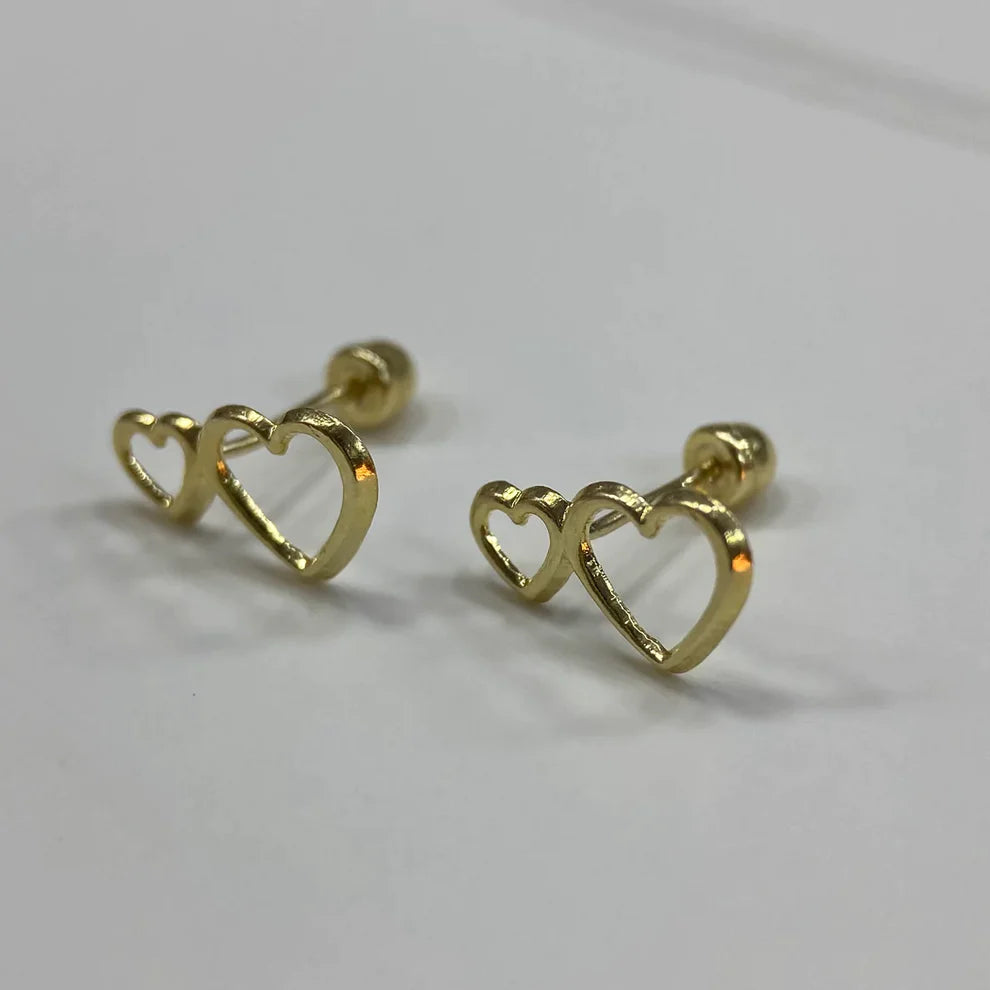 Broqueles Silueta  Corazon Doble  Oro Amarillo 10k Cod.BRO195 1cm