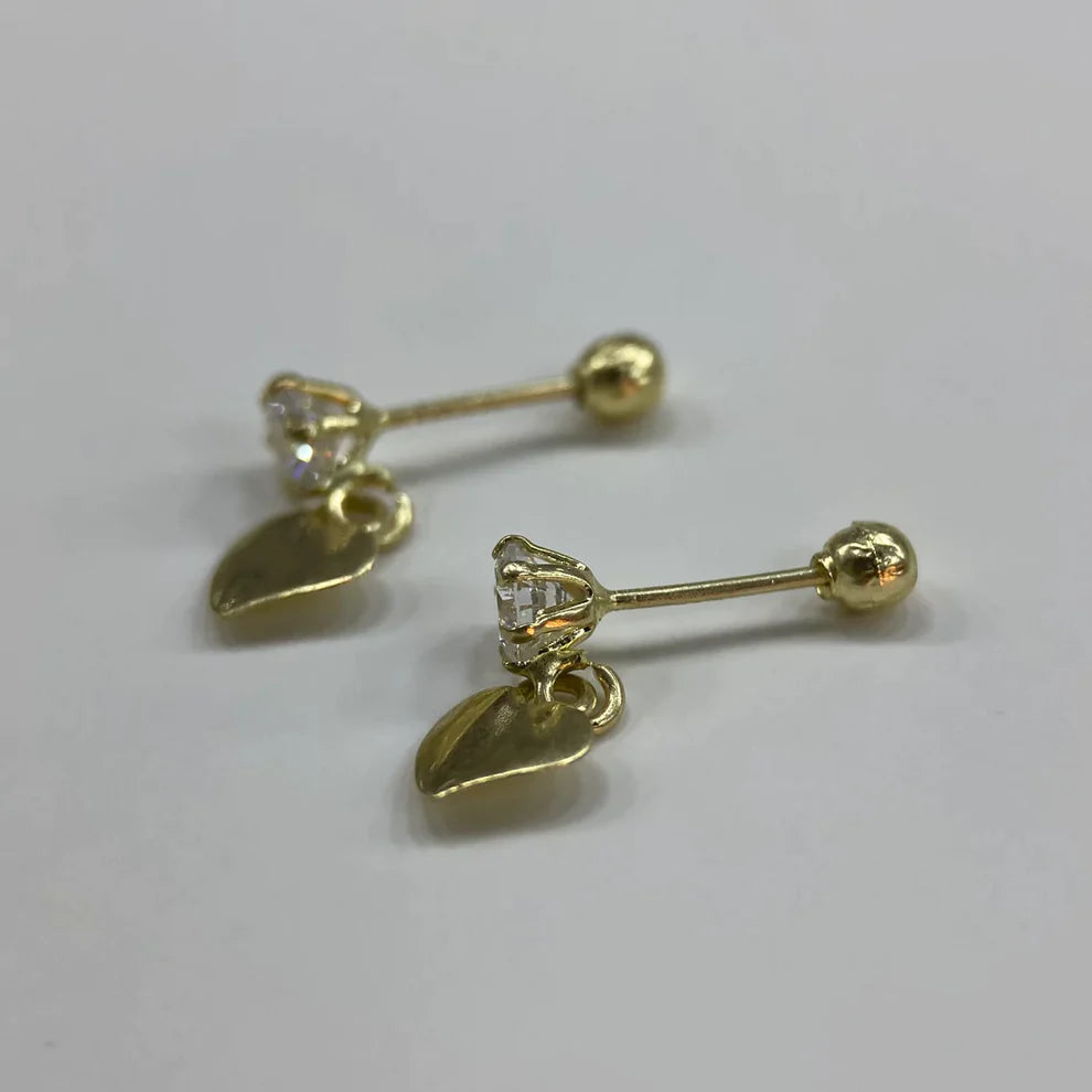 Broqueles Corazon con Circonia Oro Amarillo 10k Cod.BRO221 1cm