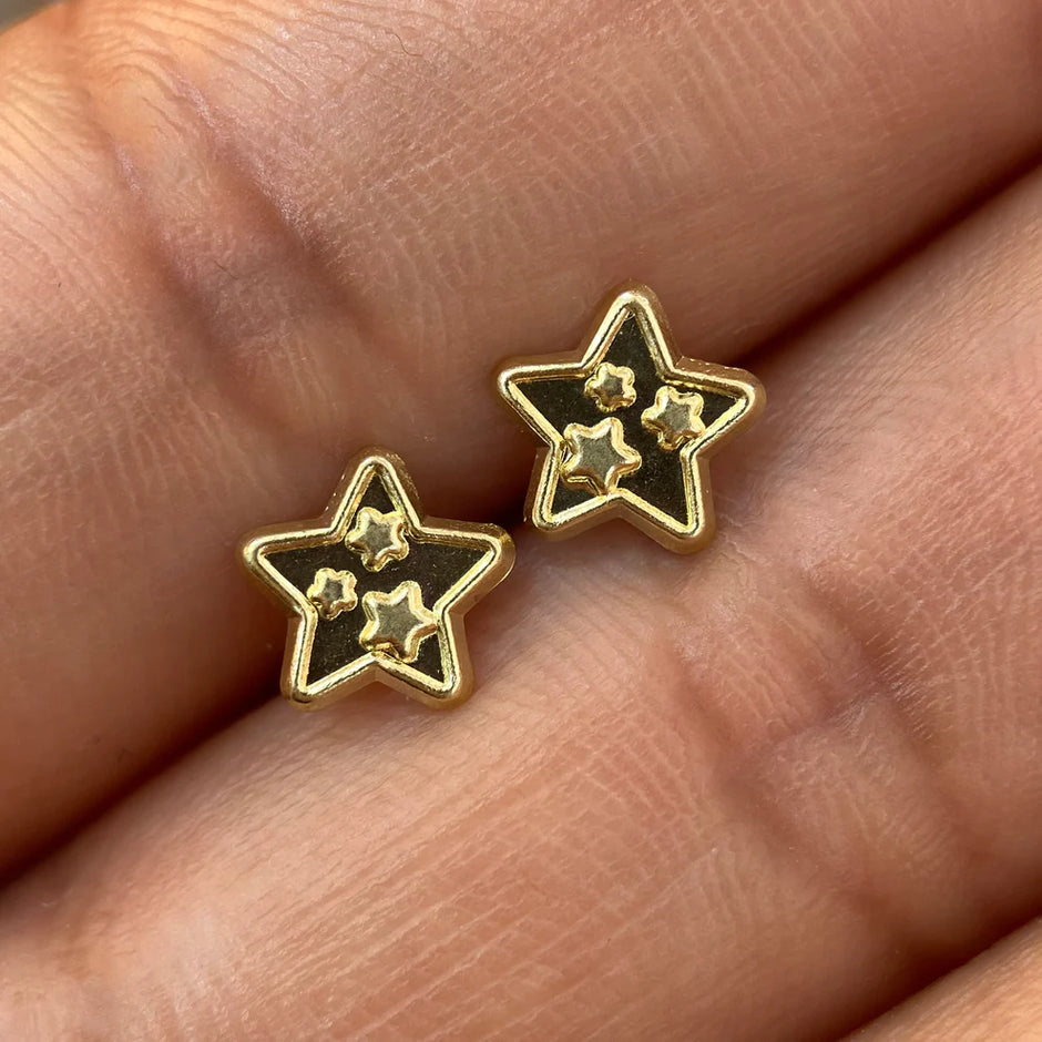 Broqueles Estrella en Oro Amarillo 10k Cod.BRO213 7mm