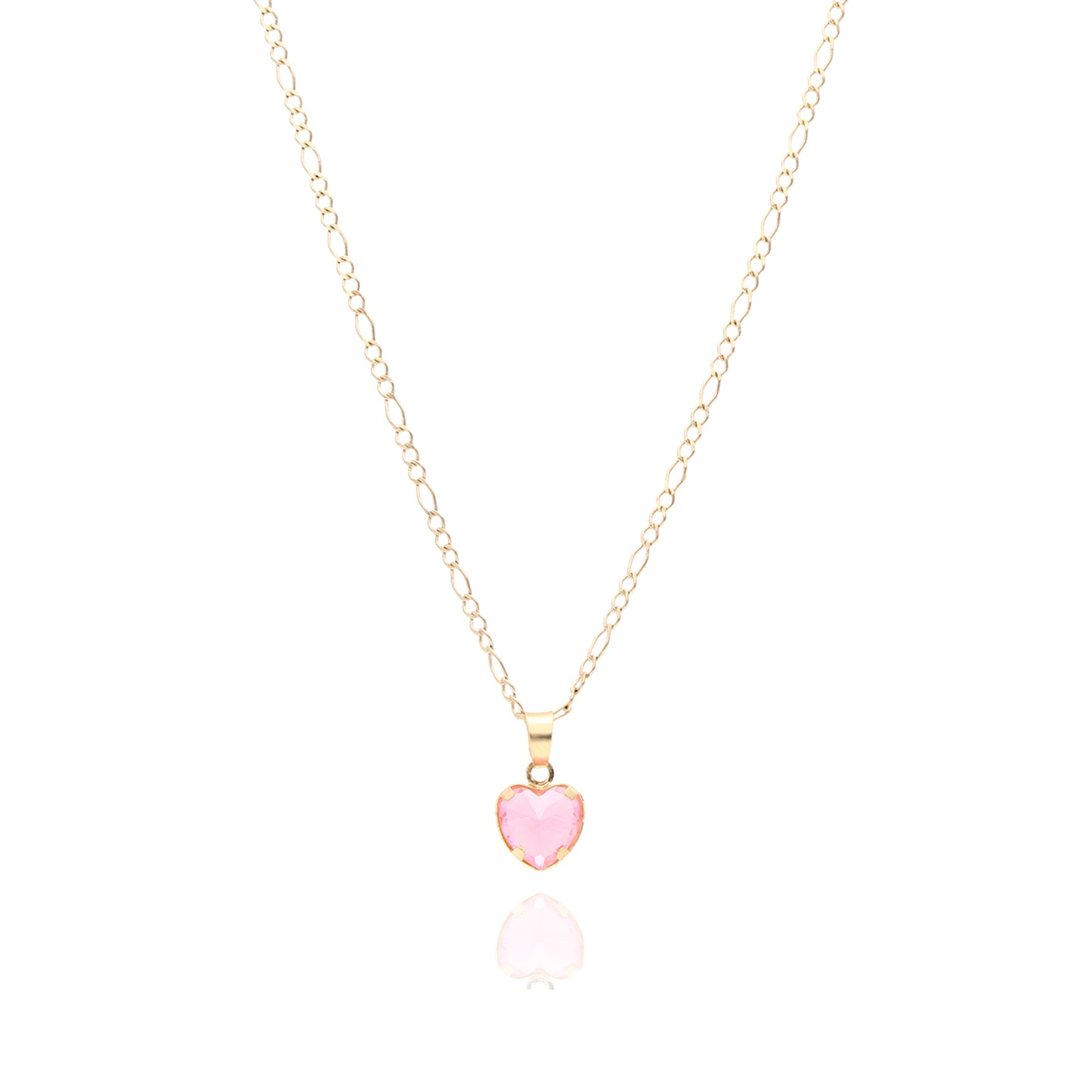 Collar de corazón con circonia rosa en oro amarillo 10k 1.5cm*8mm  (Tamaño Cadena: 50cm)
