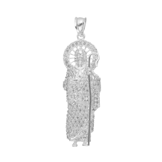 Dije de San Judas con circonias blancas en plata .925 2cm*5.5cm