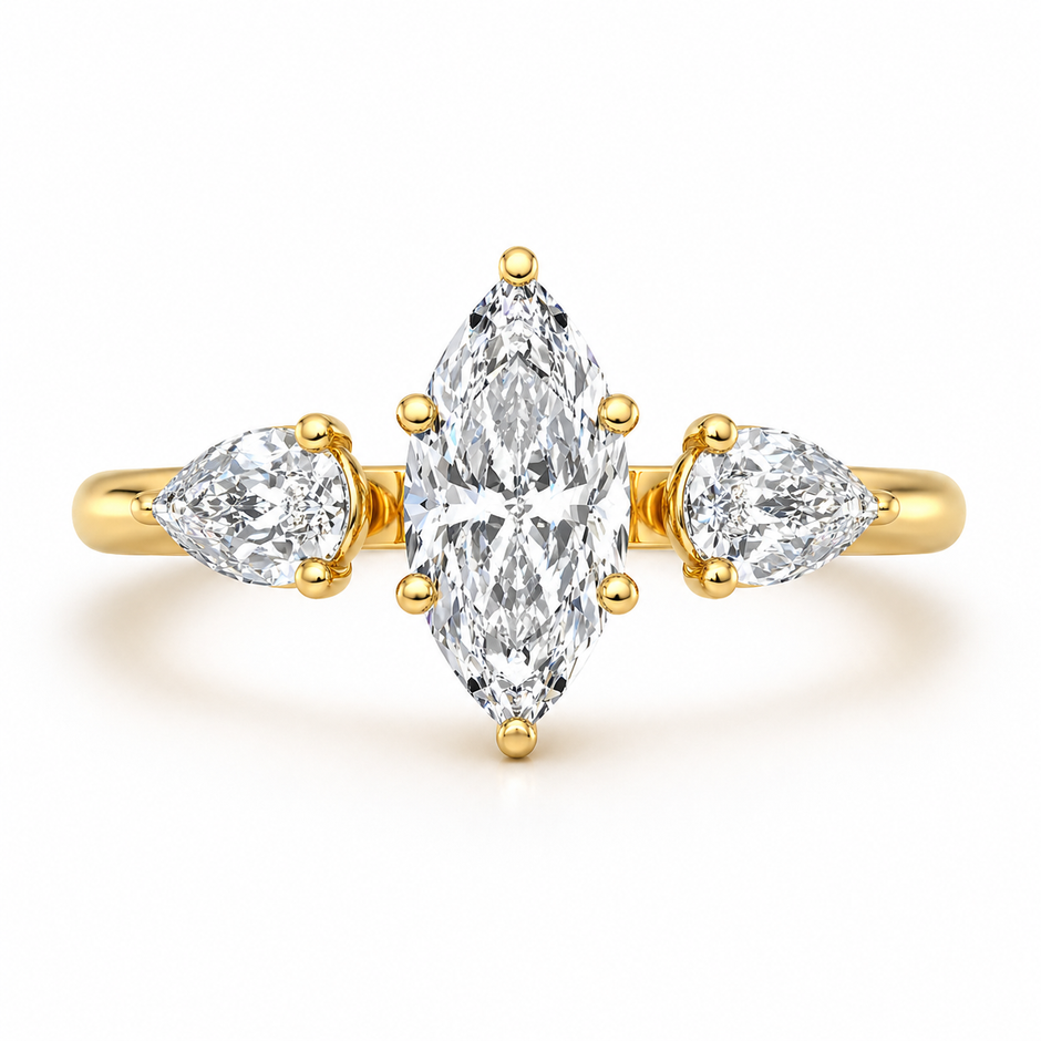 Anillo Osiris en oro amarillo corte marquise con diamante de laboratorio IGI