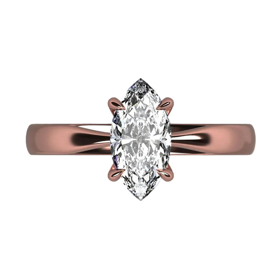 Anillo Emily en oro rosa corte Marquise con diamante natural GIA
