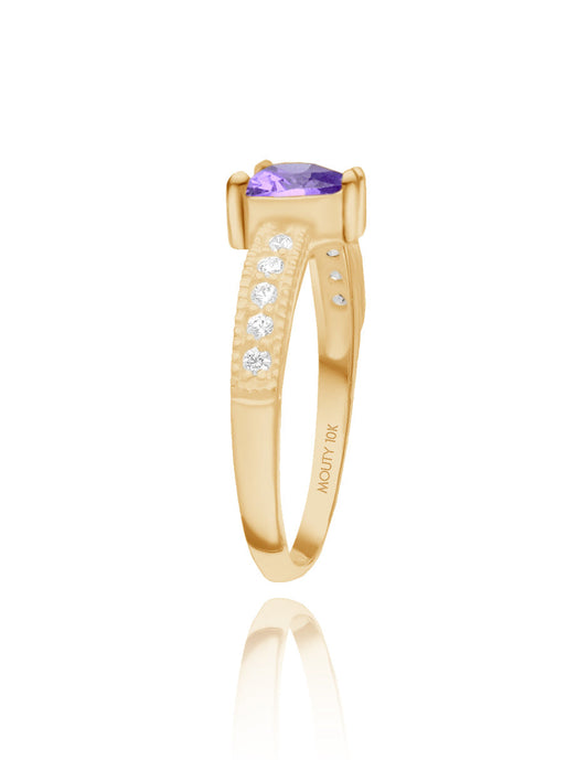 Anillo Fanny en oro amarillo 14k con circonia morada