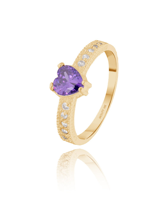 Anillo Fanny en oro amarillo 14k con circonia morada