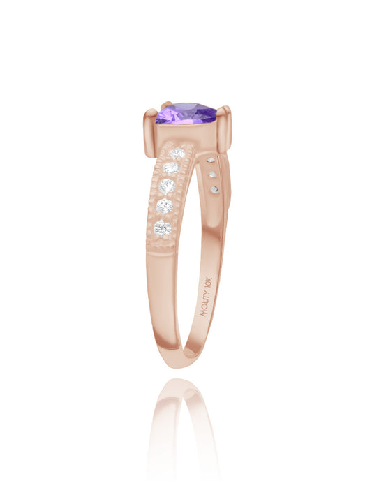 Anillo Fanny en oro rosa 10k con circonia morada