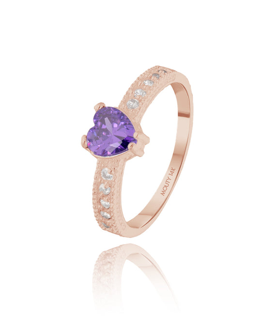 Anillo Fanny en oro rosa 14k con circonia morada