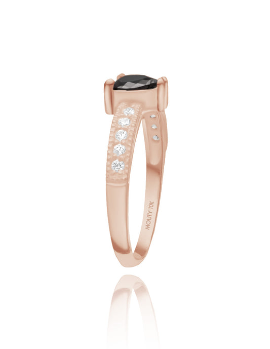 Anillo Fanny en oro rosa 10k con circonia negra