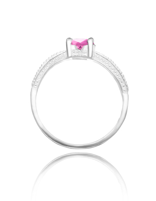 Anillo Fanny en oro blanco 10k con circonia rosa