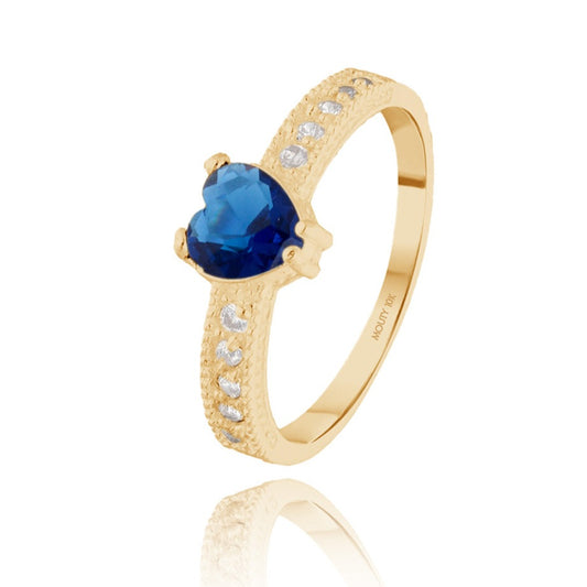 Anillo Fanny en oro amarillo 10k con circonia azul rey