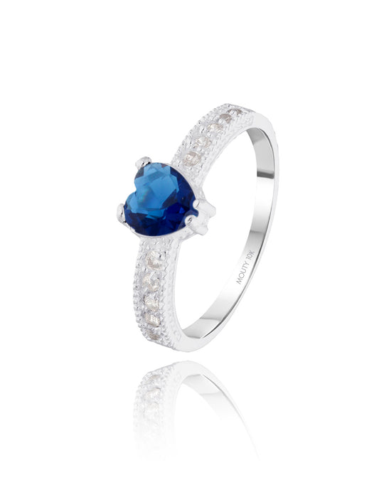 Anillo Fanny en oro blanco 10k con circonia azul rey