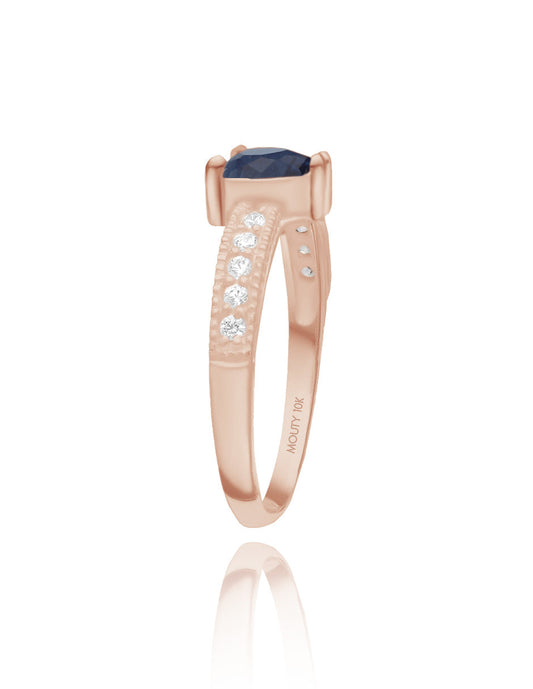 Anillo Fanny en oro rosa 18k con circonia azul rey