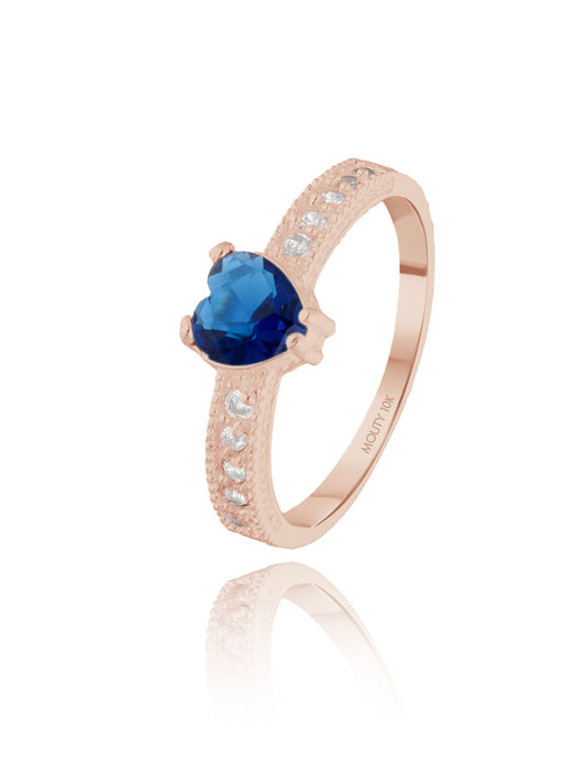 Anillo Fanny en oro rosa 10k con circonia azul rey