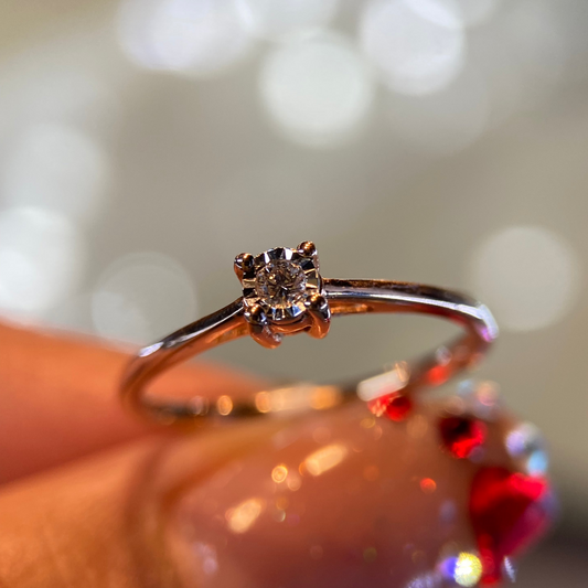 Anillo en Oro Rosa 14k con Diamante Natural .06cts Mod: OF2058