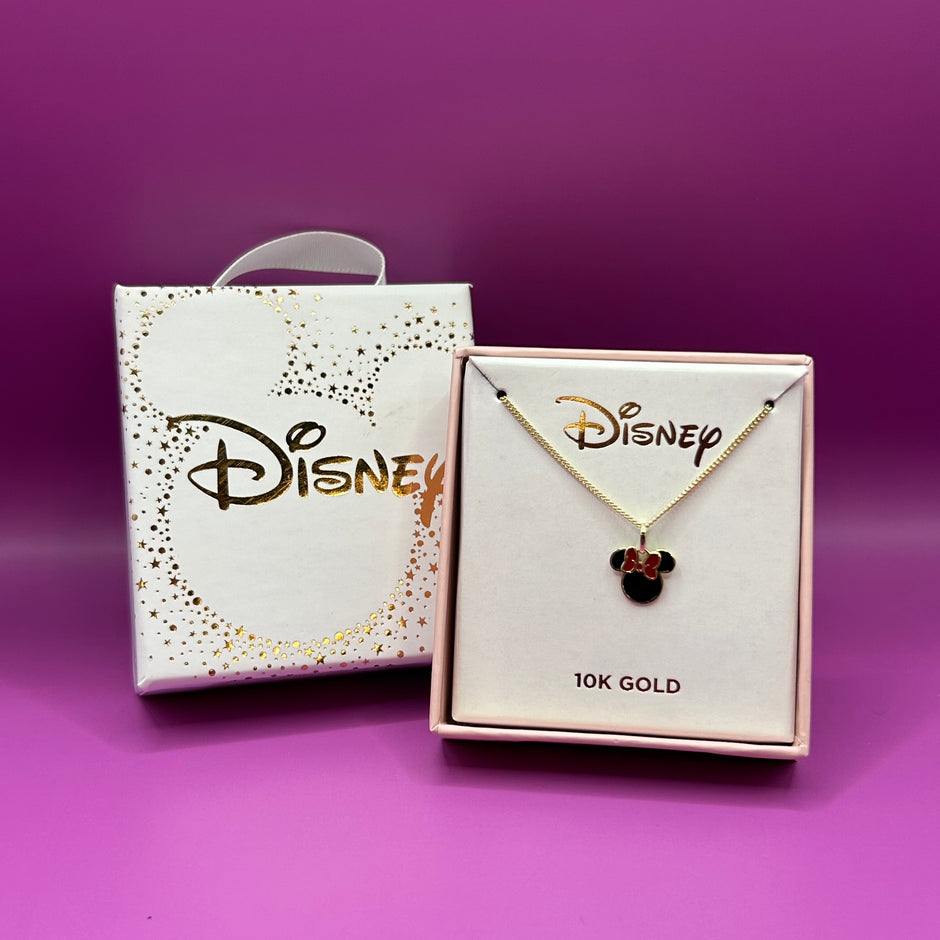 Collar silueta minnie esmaltado en oro amarillo 10k