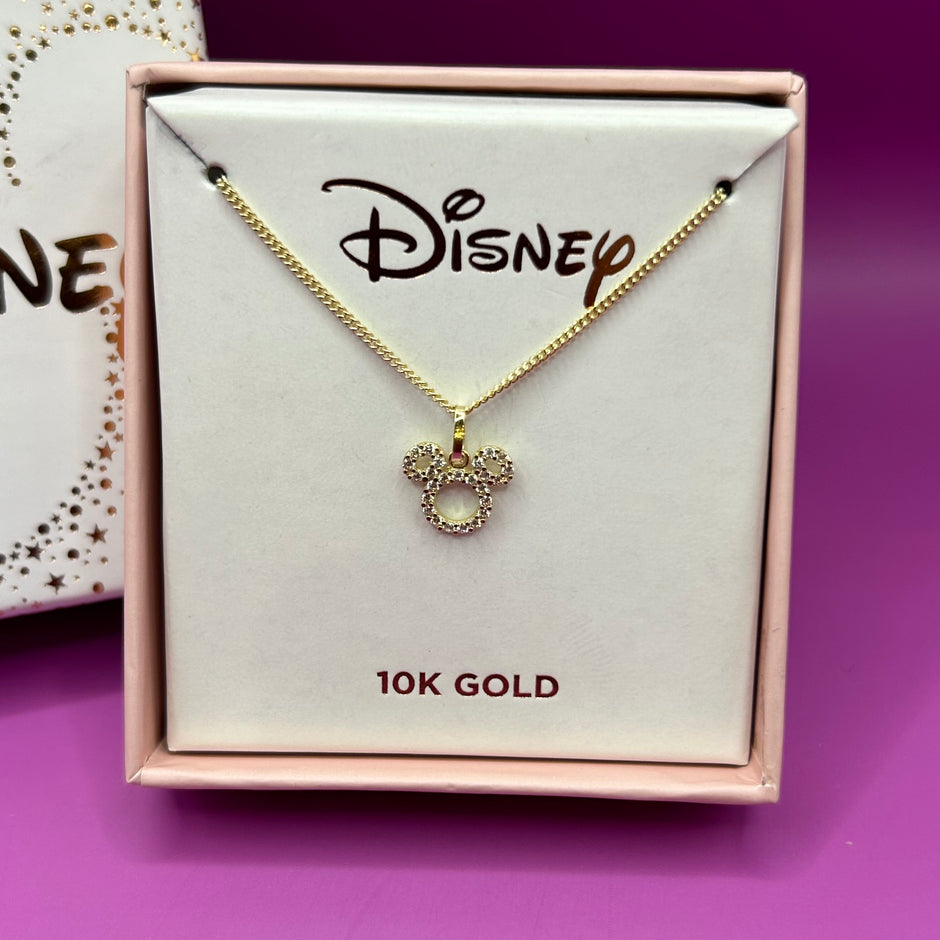 Collar Mickey silueta con circonias en oro amarillo 10k Disney®️ (50cm)