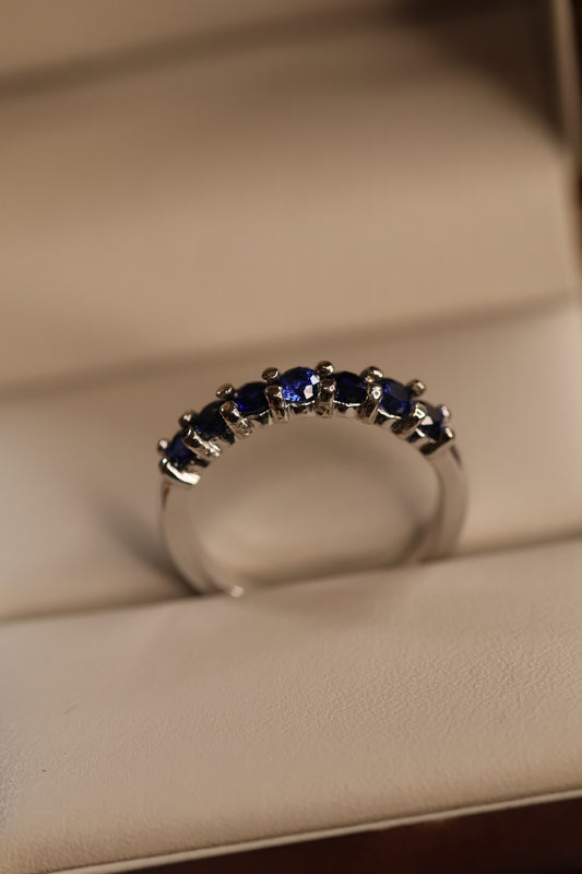 Media Churumbela en Oro Blanco 14k con Zafiros Azul Rey Mod.15950 Talla -6