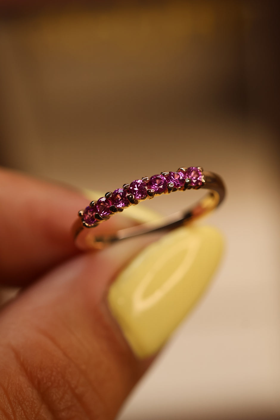 Media Churumbela en Oro Rosa 14k con Rodolita Mod.15949 Talla-6.5