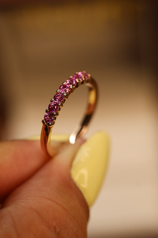 Media Churumbela en Oro Rosa 14k con Rodolita Mod.15949 Talla-6.5
