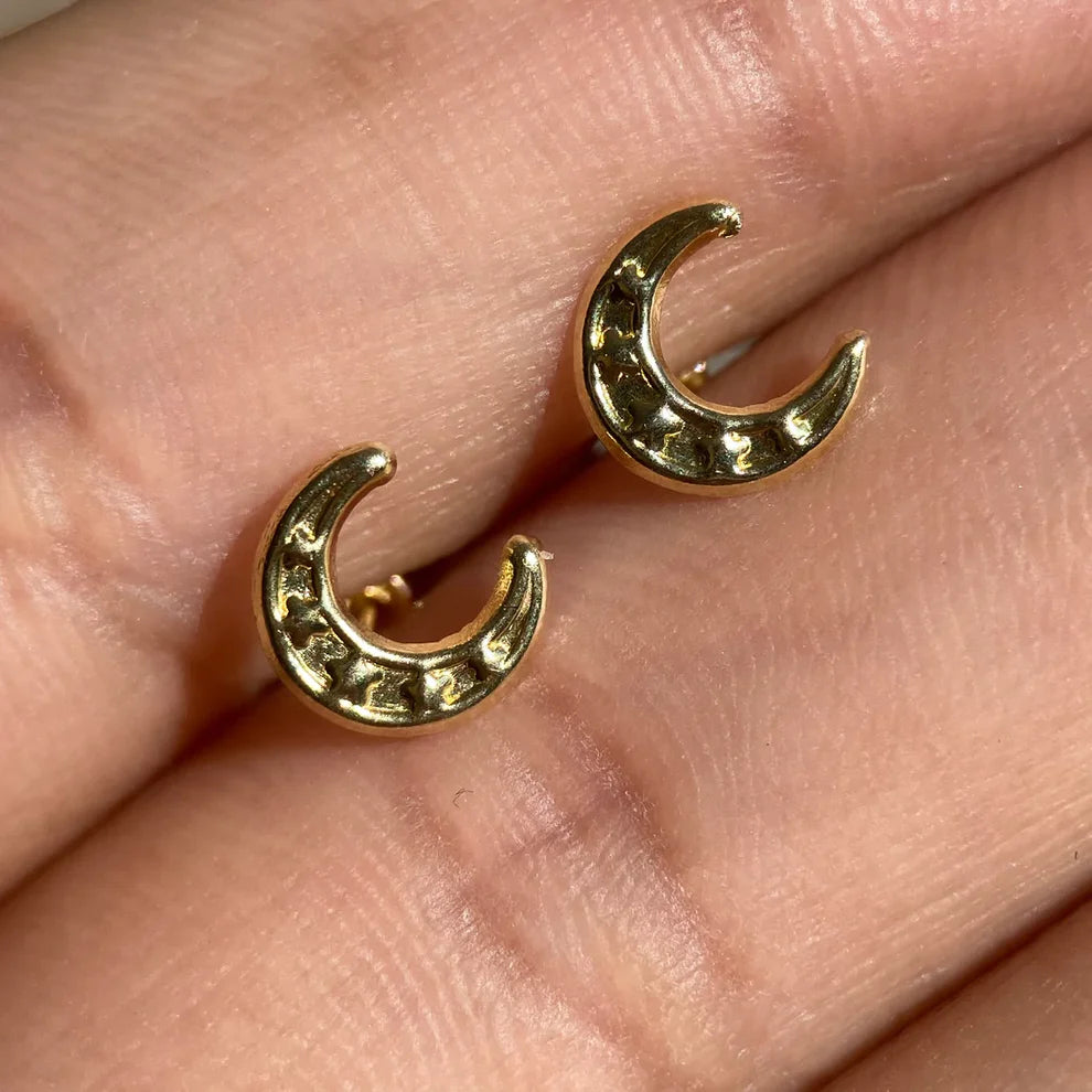 Broqueles Luna con Estrella en Oro Amarillo 10k Cod. Bro323