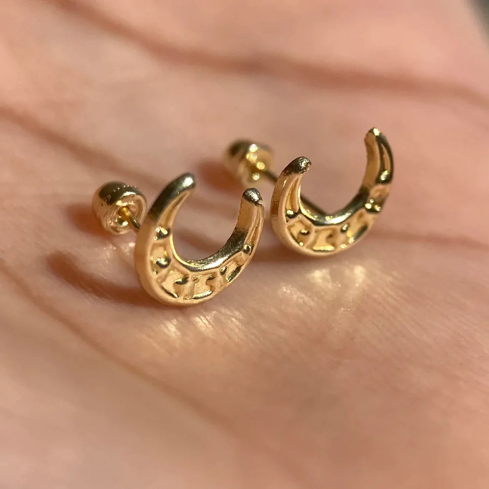 Broqueles Luna con Estrella en Oro Amarillo 10k Cod. Bro323