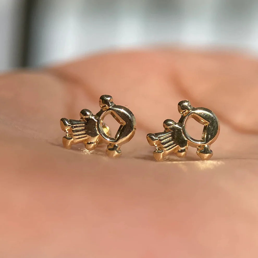 Broqueles Niña con Colitas en Oro Amarillo 10k Cod.294 8mm