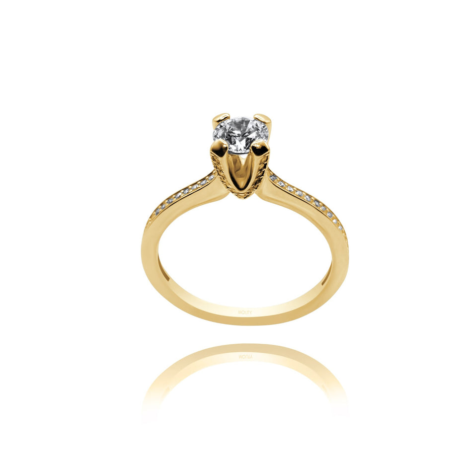 Anillo en oro amarillo 10k con circonia redonda Mod: 14533
